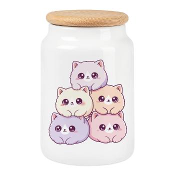 Les chats pastel sont tous câlins et heureux - Boîte à biscuits avec couvercle en bois - blanc - Devant