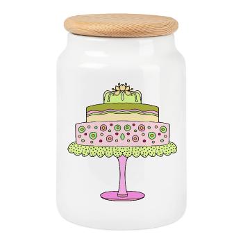 Gâteau - Boîte à biscuits avec couvercle en bois - blanc - Devant