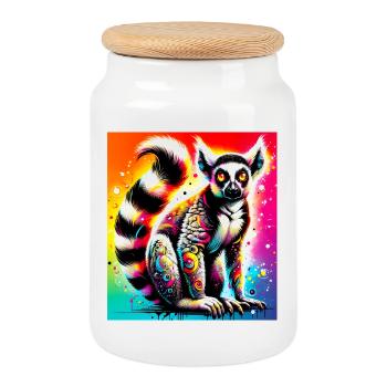 Lémurien - Boîte à biscuits avec couvercle en bois - blanc - Devant