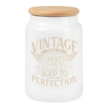 Vintage 1957 Vintage Birthday Retro Gift - Cookie Jar with Wooden Lid - white - Front