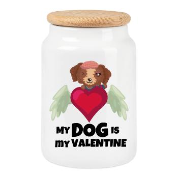 Cute Angel Dog Heart – Puppy Love Wings - Keksdose mit Holzdeckel - Weiß - Vorne