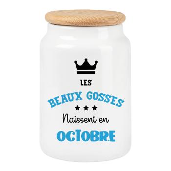 Les Beaux Gosses Naissent en Octobre Humour - Boîte à biscuits avec couvercle en bois - blanc - Devant
