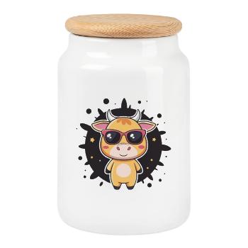 Kawaii cow sunglasses - Cookie Jar with Wooden Lid - white - Front