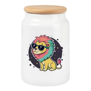 Lion Lunettes Colorés - Boîte à biscuits avec couvercle en bois - blanc - Devant