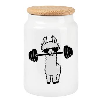 Salle de sport Cool Llama Haltérophilie avec Lunettes de Soleil - Boîte à biscuits avec couvercle en bois - blanc - Devant