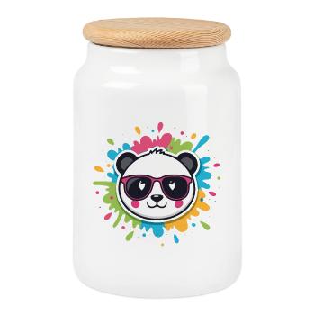 Panda Pop Farb-Spritzbrille - Keksdose mit Holzdeckel - Weiß - Vorne