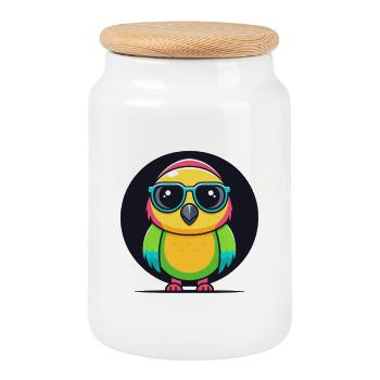 Regenbogensittichgläser - Keksdose mit Holzdeckel - Weiß - Vorne