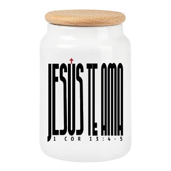 Jesus Loves You - Cookie Jar with Wooden Lid - white - Front