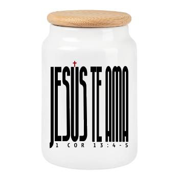 Jesus Loves You 2 - Cookie Jar with Wooden Lid - white - Front