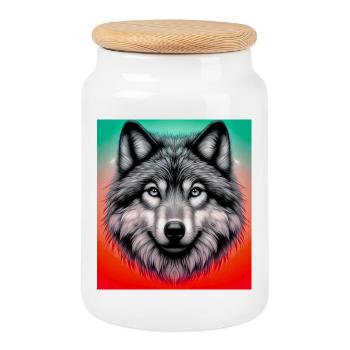 Loup - Boîte à biscuits avec couvercle en bois - blanc - Devant