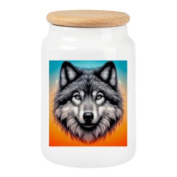 Loup - Boîte à biscuits avec couvercle en bois - blanc - Devant