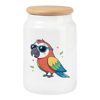 Perroquet coloré en lunettes de soleil - Boîte à biscuits avec couvercle en bois - blanc - Devant