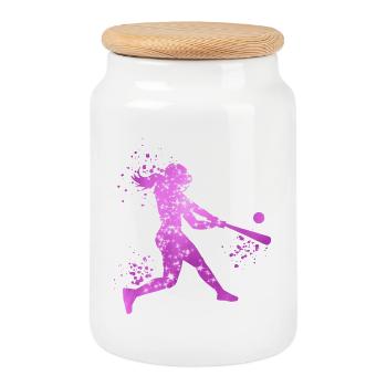 Baseball Mädchen Frauen Softball Spieler - Keksdose mit Holzdeckel - Weiß - Vorne