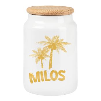 Feuille d’or à palmier tropical de Milos - Boîte à biscuits avec couvercle en bois - blanc - Devant