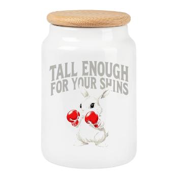 Rabbit alarm: Beware of the shins - Cookie Jar with Wooden Lid - white - Front