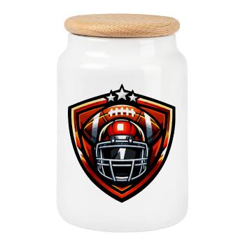 Football Helm Shield Emblem - Keksdose mit Holzdeckel - Weiß - Vorne