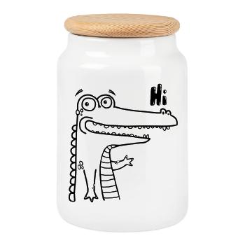 Happy Hi-Croco - Cookie Jar with Wooden Lid - white - Front