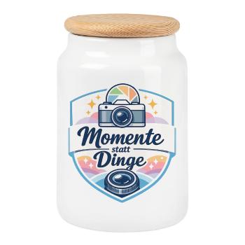 Momente statt Dinge Shirt - Keksdose mit Holzdeckel - Weiß - Vorne