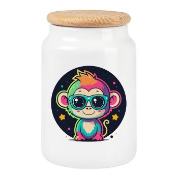 Neon Monkey Pop Glasses - Cookie Jar with Wooden Lid - white - Front
