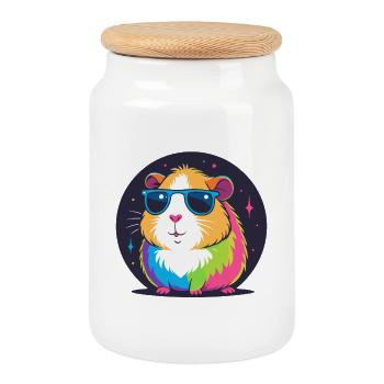 Rainbow Hamster Sunglasses - Cookie Jar with Wooden Lid - white - Front