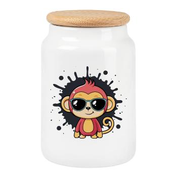 Monkey Chic Splash schwarze Brille - Keksdose mit Holzdeckel - Weiß - Vorne