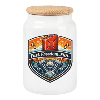 Fuel Freedom Fun Badge - Keksdose mit Holzdeckel - Weiß - Vorne
