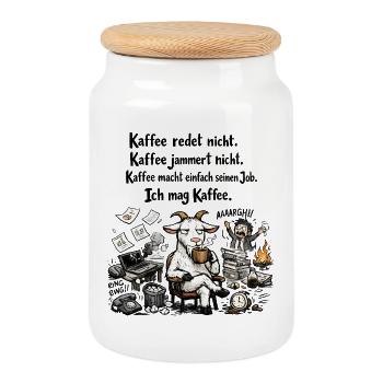 Kaffee Redet Nicht Kaffee Jammert Nicht Ziege - Keksdose mit Holzdeckel - Weiß - Vorne