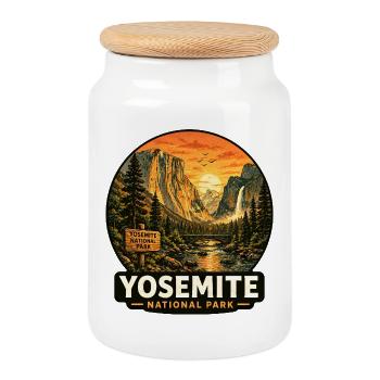 Yosemite National Park Sunset California Sierra - Cookie Jar with Wooden Lid - white - Front