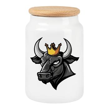 Bull Portrait Animal Taurus Head Crown - Cookie Jar with Wooden Lid - white - Front
