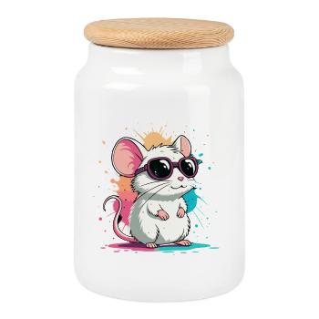 Mouse chic neon glasses - Cookie Jar with Wooden Lid - white - Front