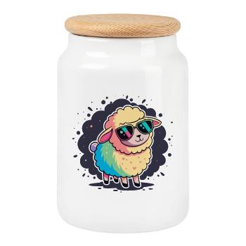 Sheep Rainbow Glasses - Cookie Jar with Wooden Lid - white - Front