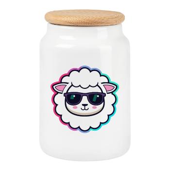 Sheep hipster black glasses - Cookie Jar with Wooden Lid - white - Front