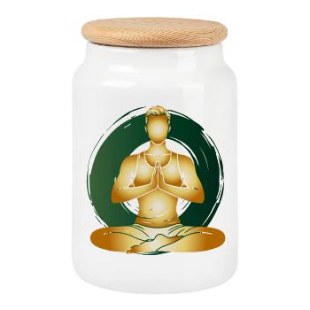 Golden Yoga Man Méditation Zen Wellness - Boîte à biscuits avec couvercle en bois - blanc - Devant