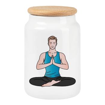 Yoga Man Méditation Fitness Bien-être Design - Boîte à biscuits avec couvercle en bois - blanc - Devant