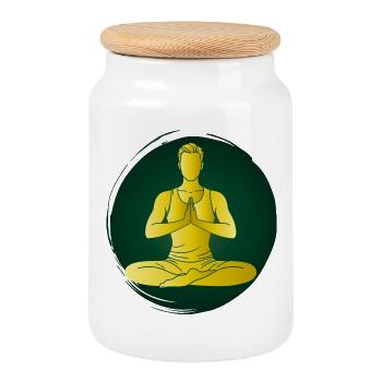 Yoga Man Méditation Verte Pose Zen Bien-être - Boîte à biscuits avec couvercle en bois - blanc - Devant