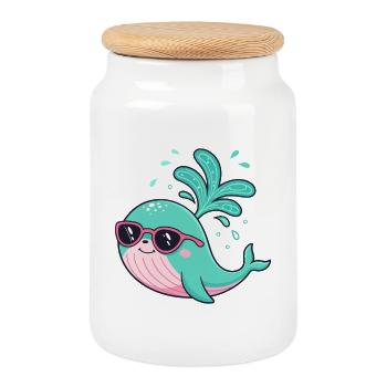 Baleine et Lunettes - Boîte à biscuits avec couvercle en bois - blanc - Devant