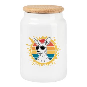Kangaroo silhouette retro sun - Cookie Jar with Wooden Lid - white - Front