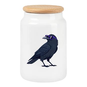 Corbeau Cool et Lunettes Violettes - Boîte à biscuits avec couvercle en bois - blanc - Devant
