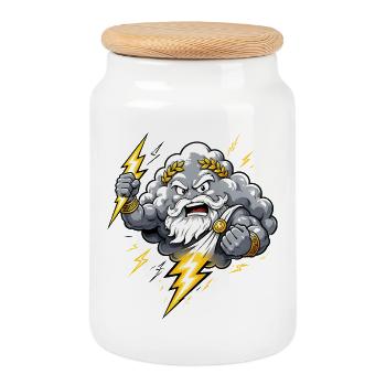 Motif de bande dessinée du Dieu du Tonnerre Nuage Orageux - Boîte à biscuits avec couvercle en bois - blanc - Devant