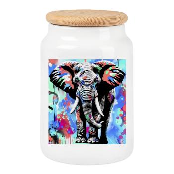 Elefant - Keksdose mit Holzdeckel - Weiß - Vorne