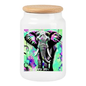 éléphant - Boîte à biscuits avec couvercle en bois - blanc - Devant