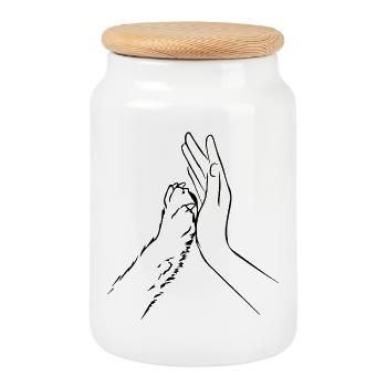 Hundepfote und Hand Team - Keksdose mit Holzdeckel - Weiß - Vorne