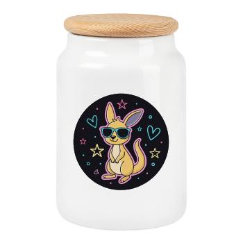 Neon Kangaroo Glasses - Cookie Jar with Wooden Lid - white - Front