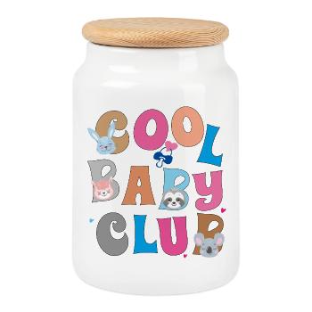 Club des Bébés Cool - Boîte à biscuits avec couvercle en bois - blanc - Devant
