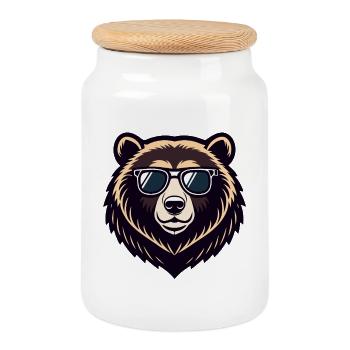 Ours cool en lunettes - Boîte à biscuits avec couvercle en bois - blanc - Devant