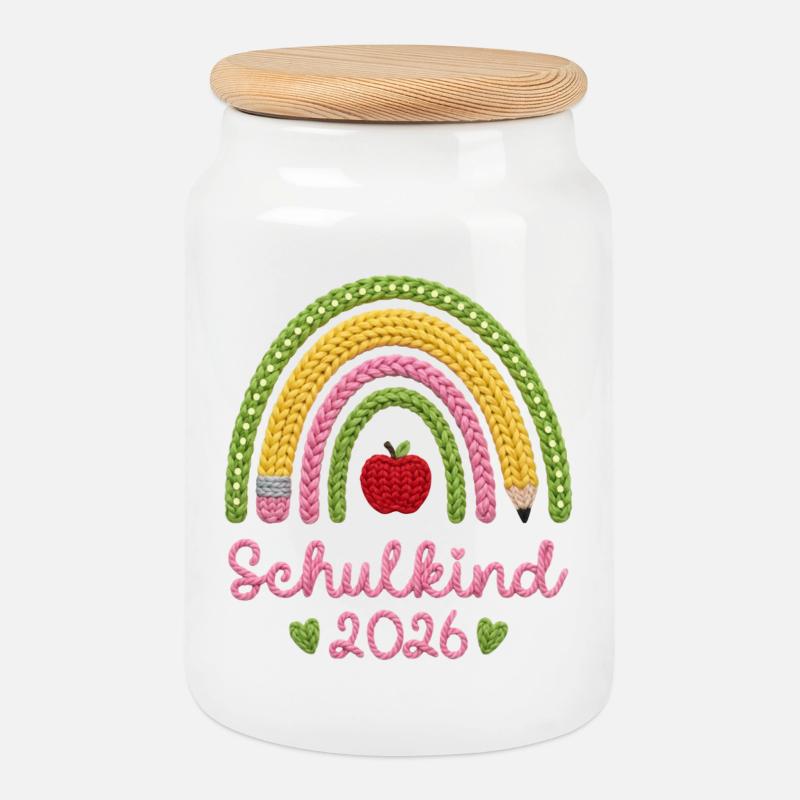 Schulkind 2026 Regenbogen - Keksdose mit Holzdeckel - Weiß