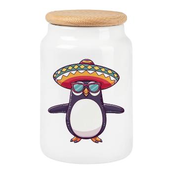 Penguin Comic Sombrero drôle - Boîte à biscuits avec couvercle en bois - blanc - Devant