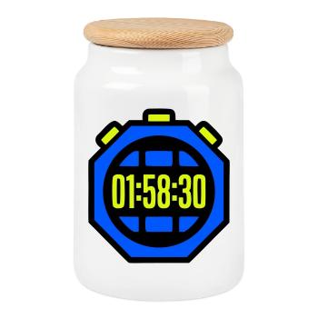 Chronomètre Meilleur Temps Semi-marathon - Boîte à biscuits avec couvercle en bois - blanc - Devant