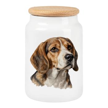 Elegantes Porträt eines Vintage-Beagle-Hundes - Keksdose mit Holzdeckel - Weiß - Vorne