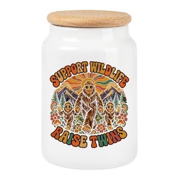 Bigfoot and Twins: Support the Wild - Cookie Jar with Wooden Lid - white - Front